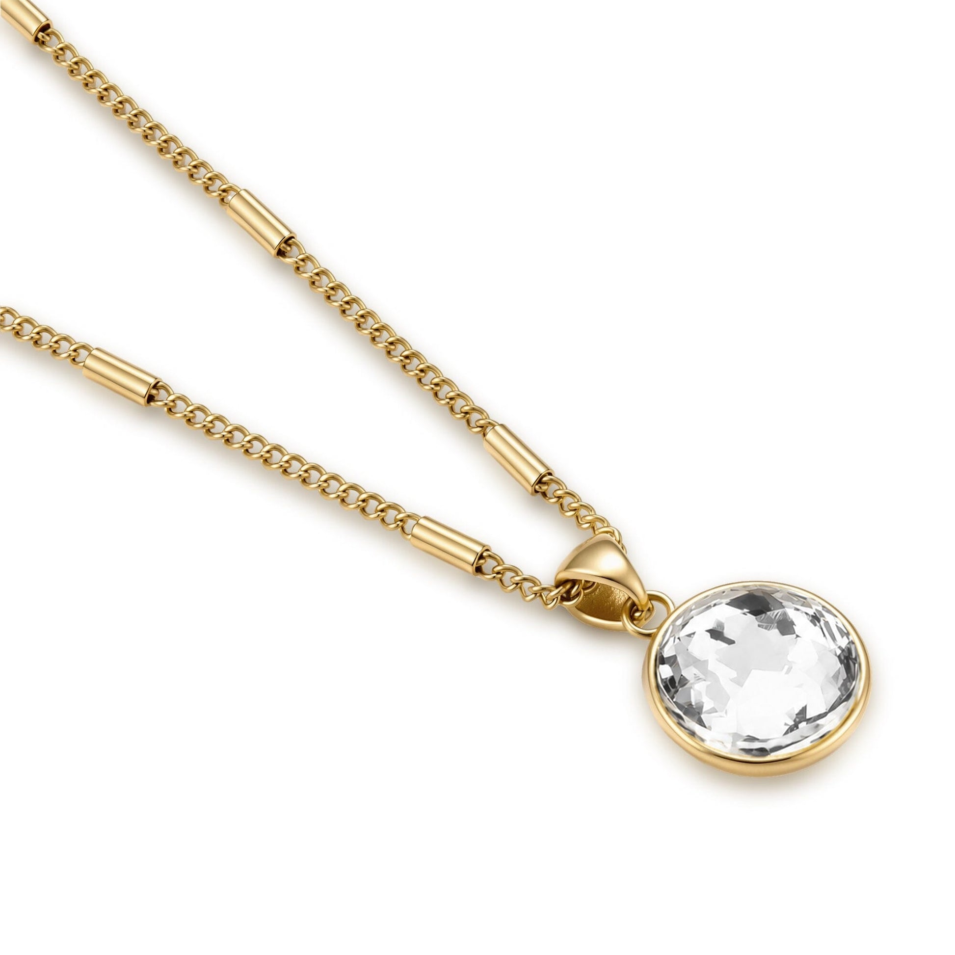 Kette mit Anhänger Crystal Damenkette Edelstahl IP vergoldet mit Kristall-Anhänger rund Schöner-SD 