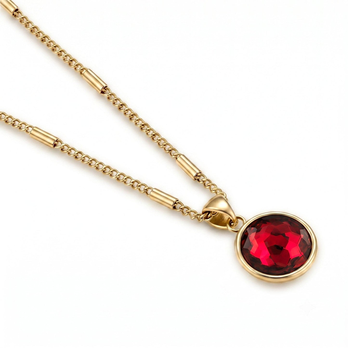 Kette mit Anhänger Scarlet Rot Damenkette Edelstahl IP vergoldet mit Kristall-Anhänger rund Schöner-SD 