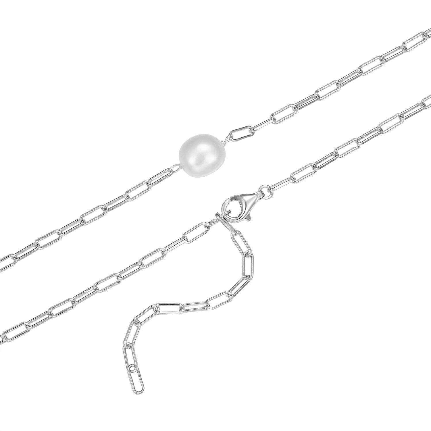 Halskette Paperclip Kette 925 Silber mit Süßwasserperle Länge verstellbar Collier Choker Schöner-SD 