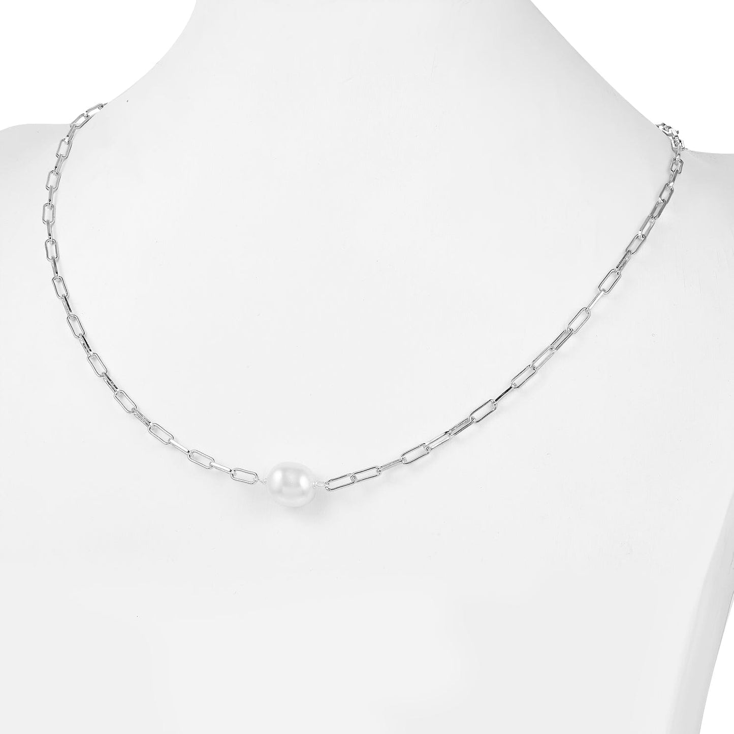 Halskette Paperclip Kette 925 Silber mit Süßwasserperle Länge verstellbar Collier Choker Schöner-SD 