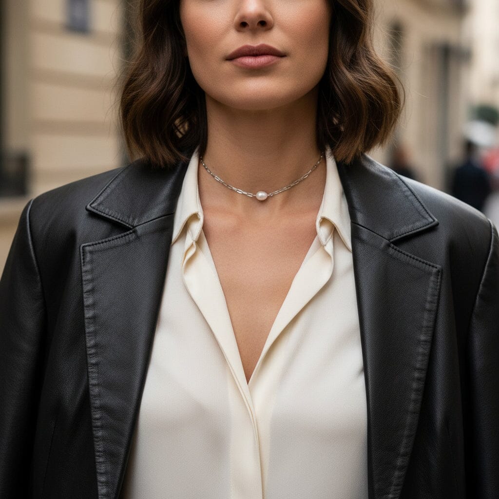 Halskette Paperclip Kette 925 Silber mit Süßwasserperle Länge verstellbar Collier Choker Schöner-SD 