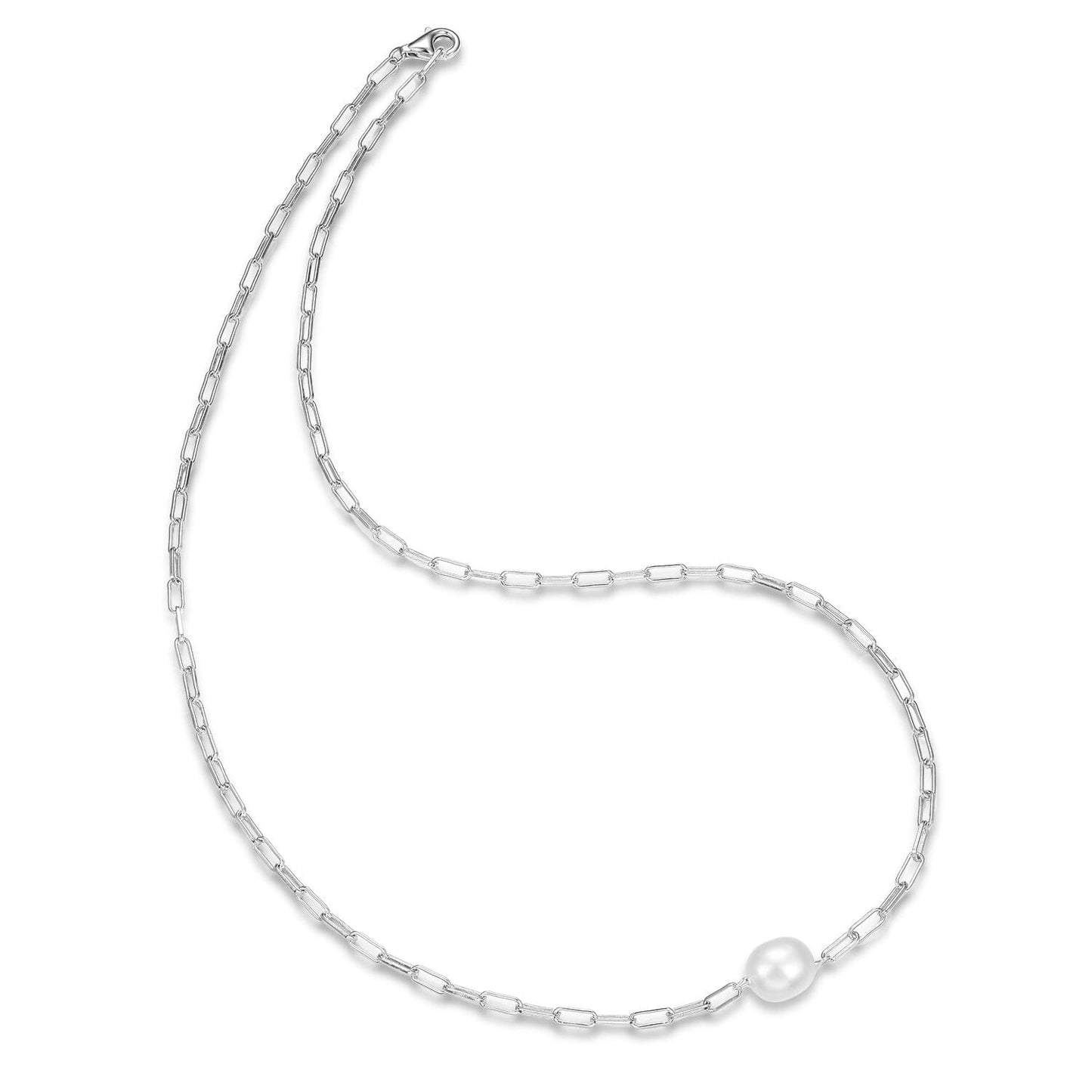 Halskette Paperclip Kette 925 Silber mit Süßwasserperle Länge verstellbar Collier Choker Schöner-SD 