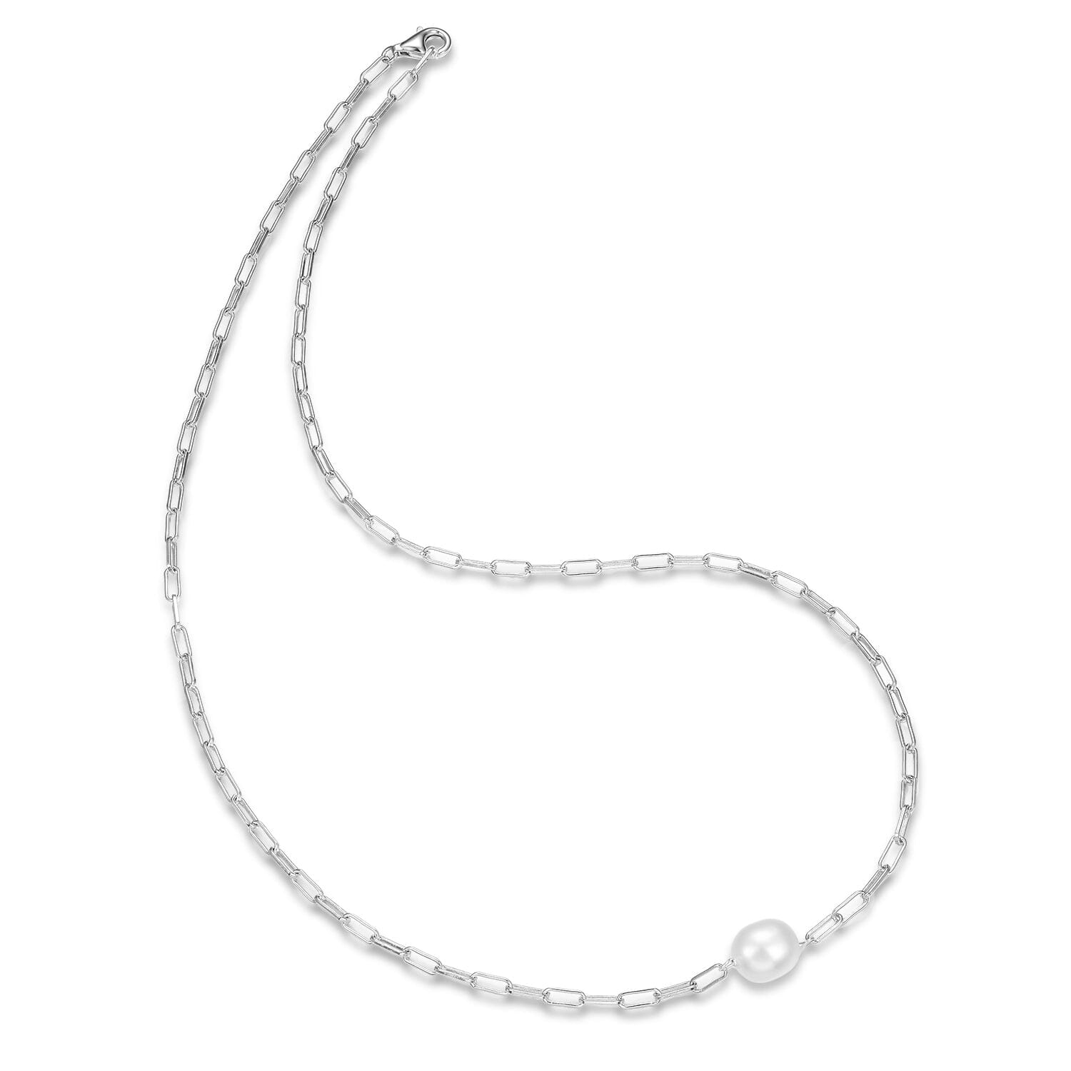 Halskette Paperclip Kette 925 Silber mit Süßwasserperle Länge verstellbar Collier Choker Schöner-SD 
