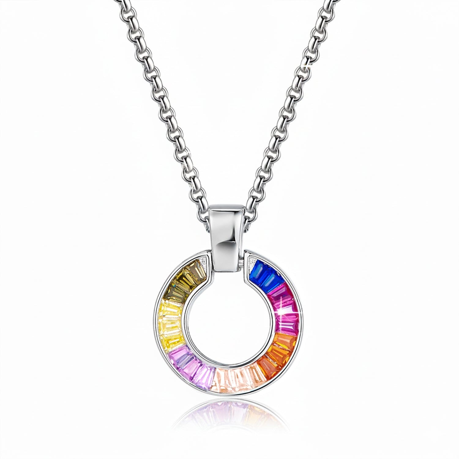 Kette mit Anhänger Regenbogen Kreis Anhänger Kette 925 Silber Zirkonia bunt Schöner-SD 