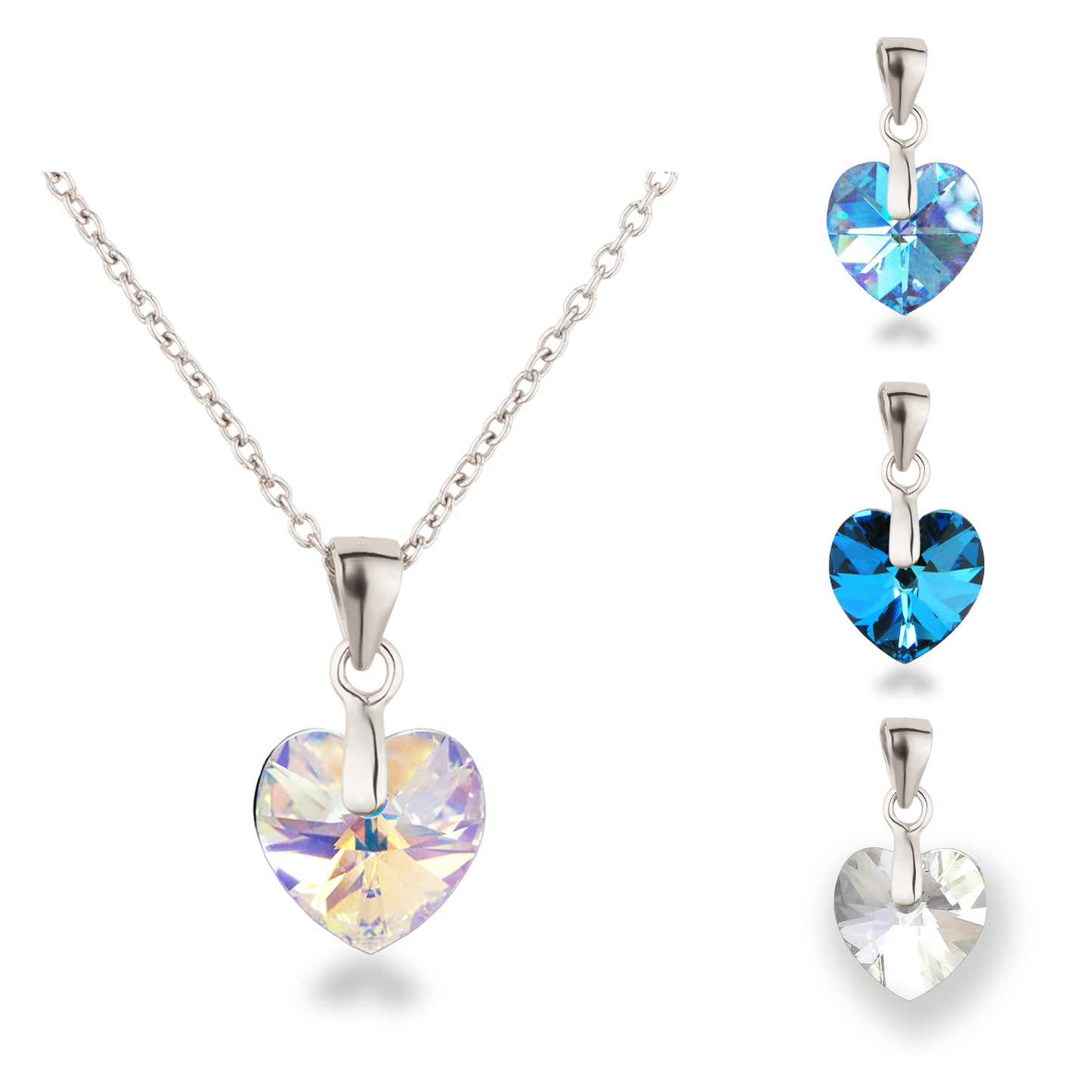 Kinderkette 925 Silber mit 10 mm Kristallherz Anhänger
