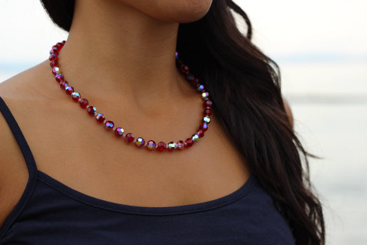 Halskette Halskette rot 8mm Kristallperlen Collier mit Markenkristall Schöner-SD 