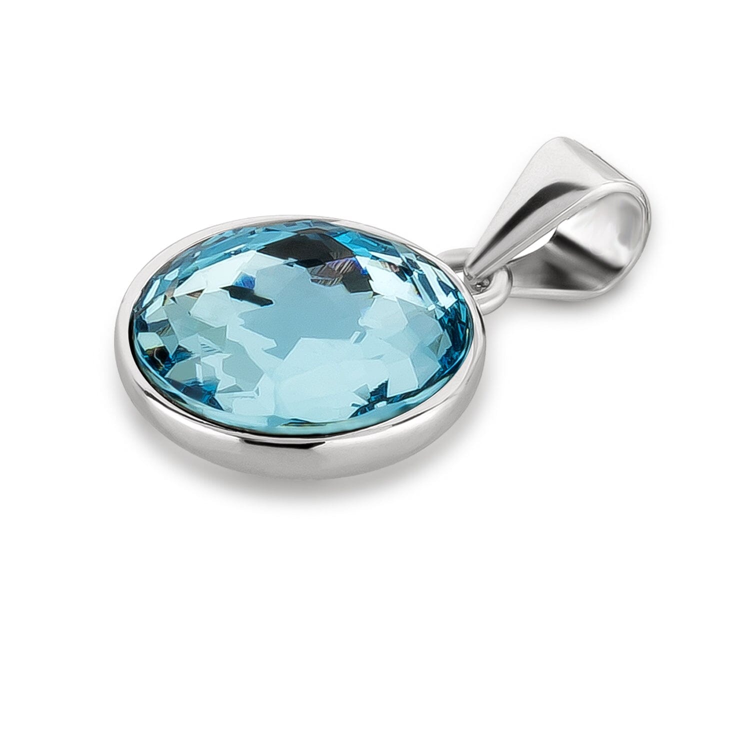 Liegender Kristall Anhänger Aquamarin blau rund