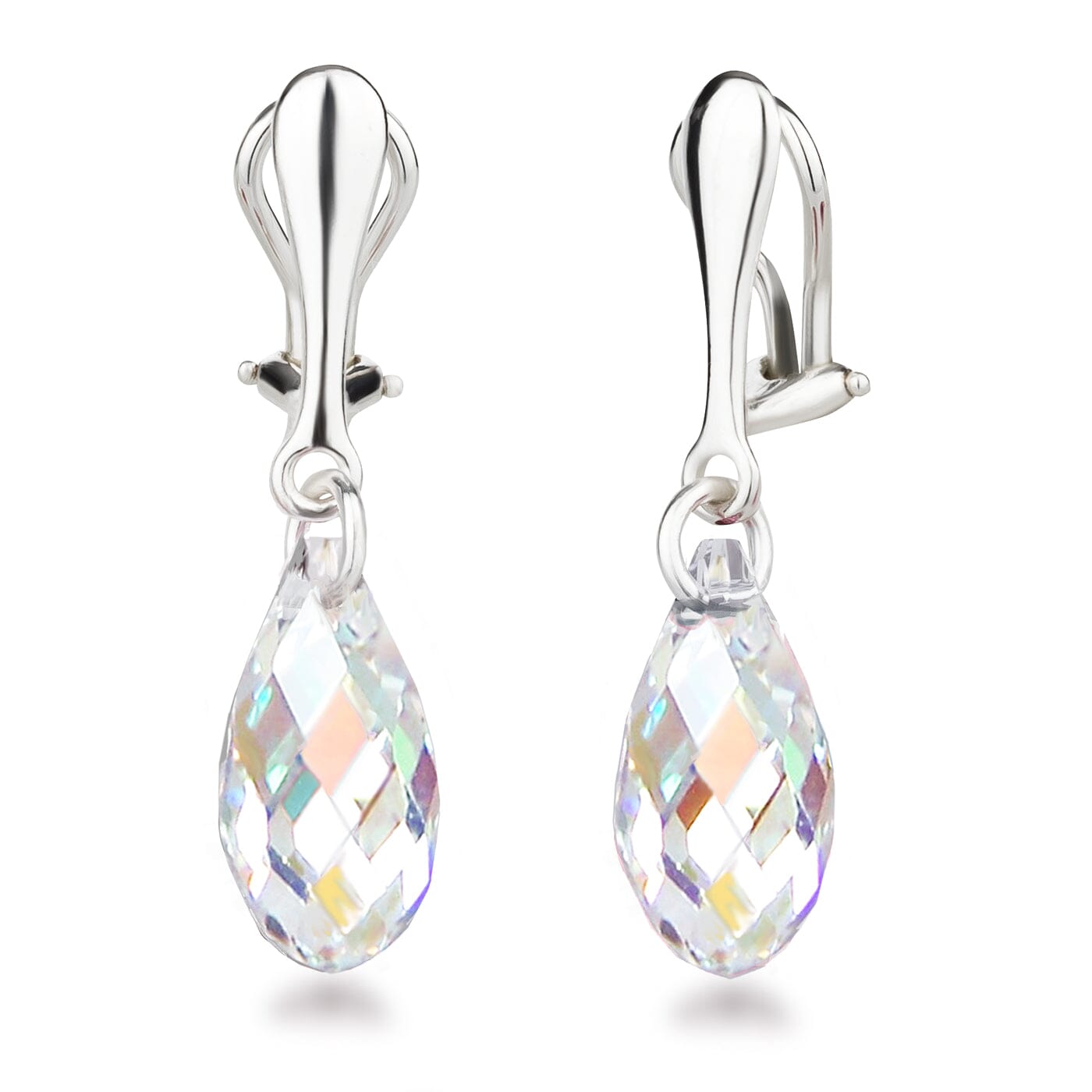 Ohrringe Crystal AB Ohrclips 925 Silber mit Tropfen-Kristallen hängend Schöner-SD 
