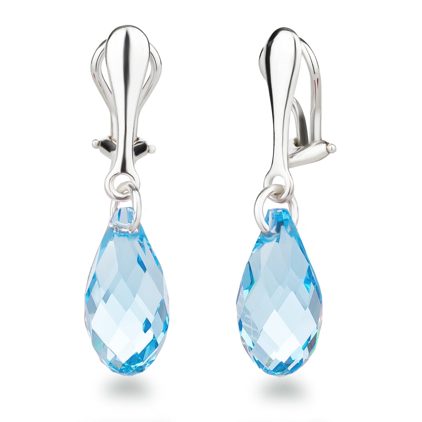 Ohrringe Aquamarin - blau Ohrclips 925 Silber mit Tropfen-Kristallen hängend Schöner-SD 
