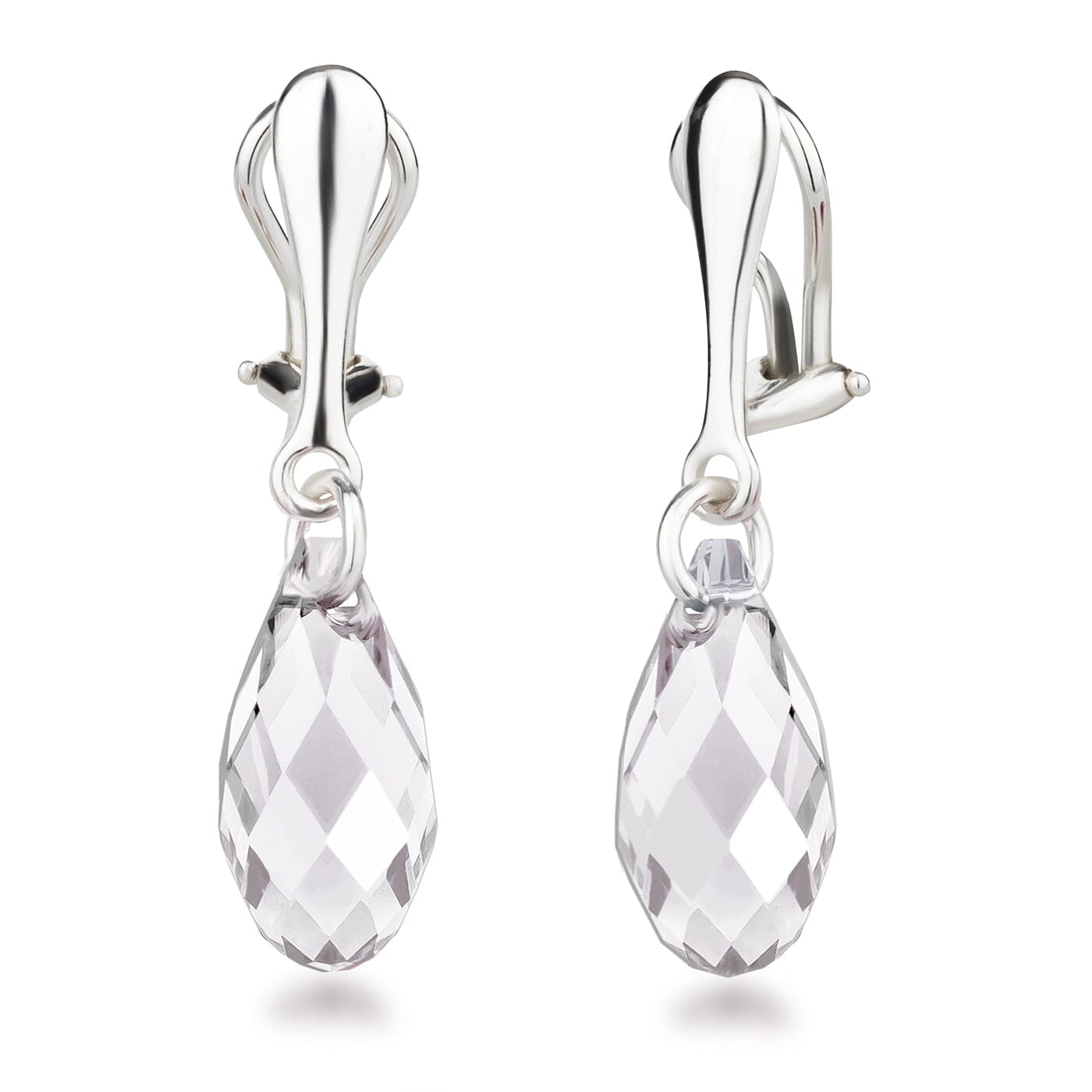 Ohrringe Crystal Ohrclips 925 Silber mit Tropfen-Kristallen hängend Schöner-SD 