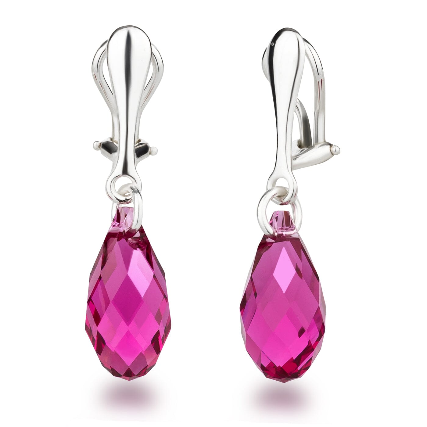 Ohrringe Fuchsia Ohrclips 925 Silber mit Tropfen-Kristallen hängend Schöner-SD 