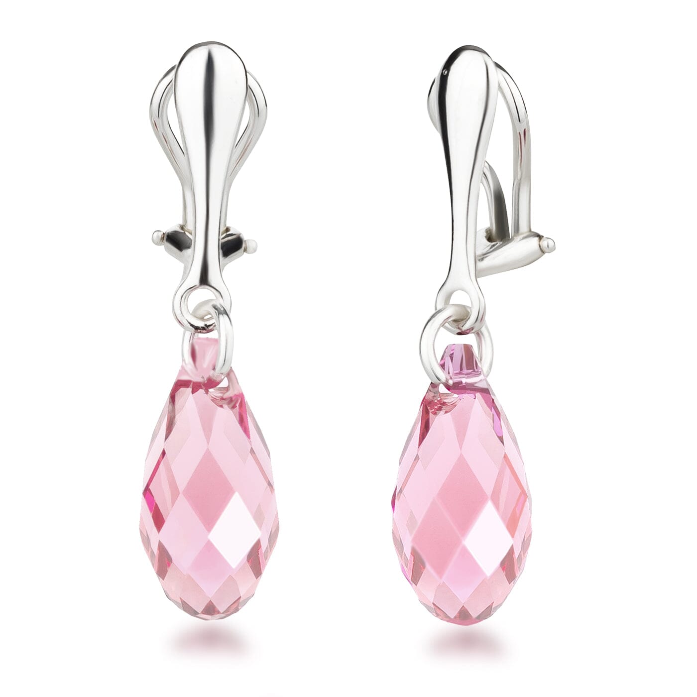 Ohrringe Light Rose - rosa Ohrclips 925 Silber mit Tropfen-Kristallen hängend Schöner-SD 