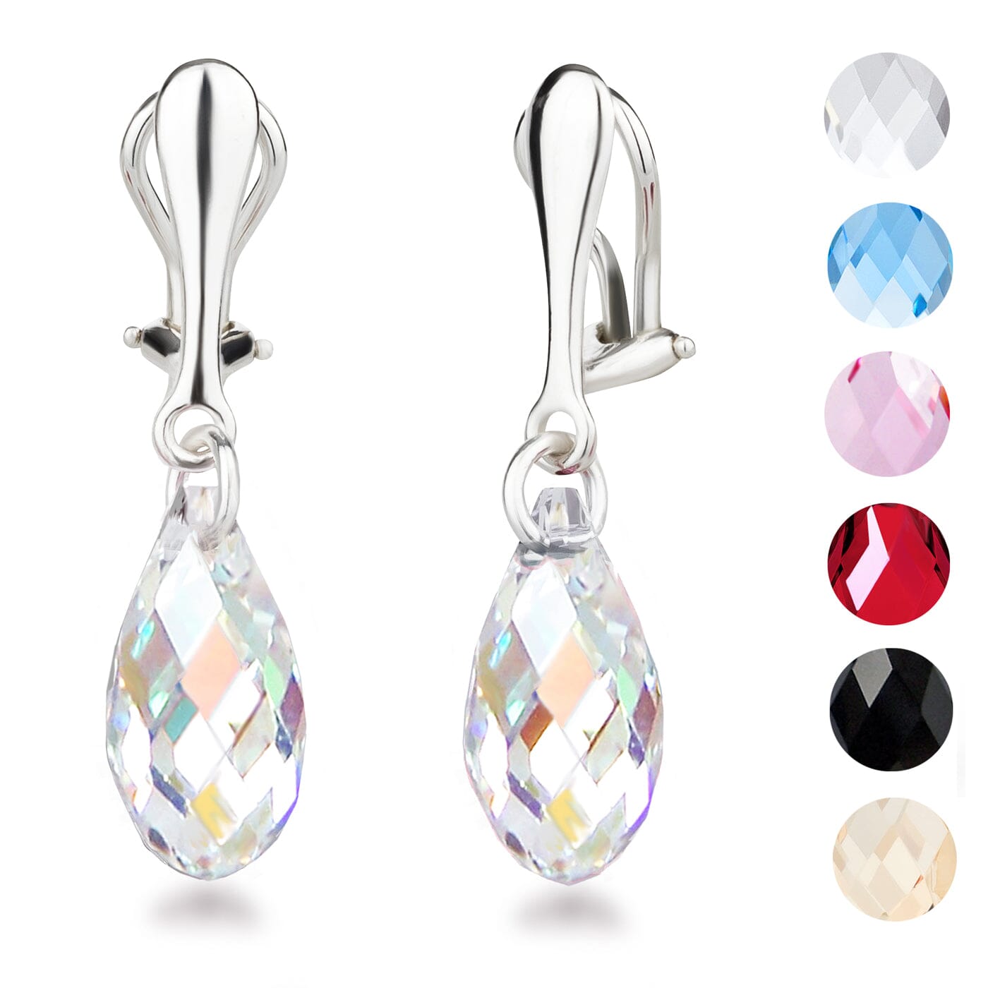 Ohrringe Ohrclips 925 Silber mit Tropfen-Kristallen hängend Schöner-SD 