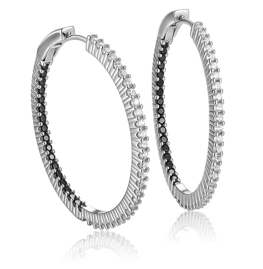 Ohrringe Große Silber Creolen 36 mm mit Zirkonia Schwarz und Weiß Schöner-SD 