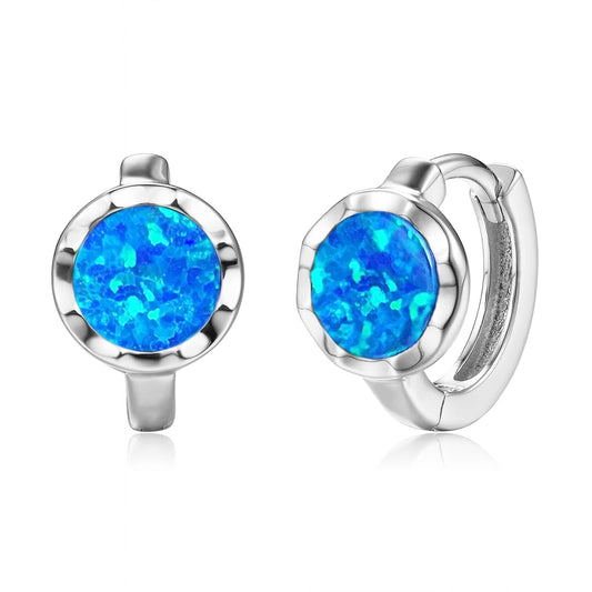 Ohrringe Silber Creolen Damen mit blauem Opalith Schöner-SD 