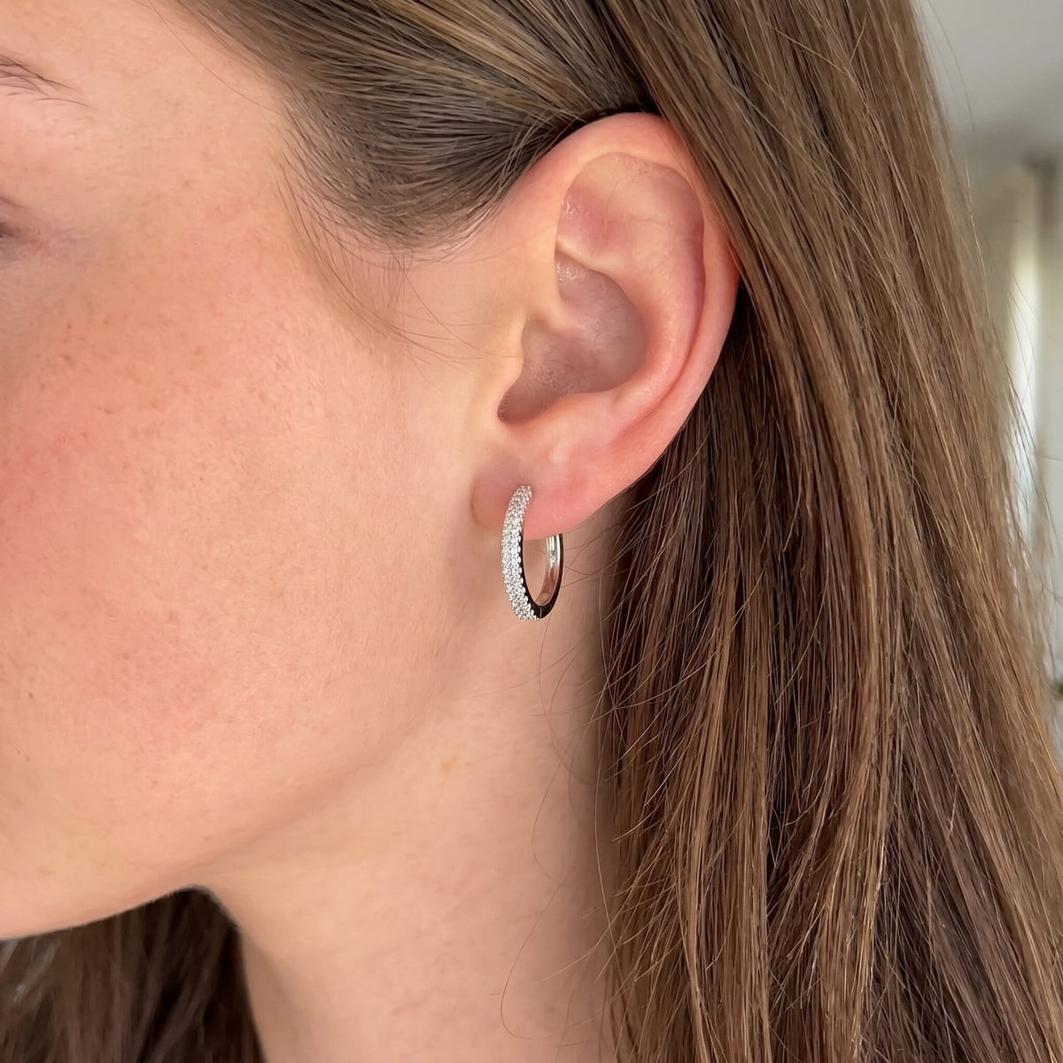Ohrringe Silbercreolen oval 19 mm 925 Silber mit Zirkonia Schöner-SD 
