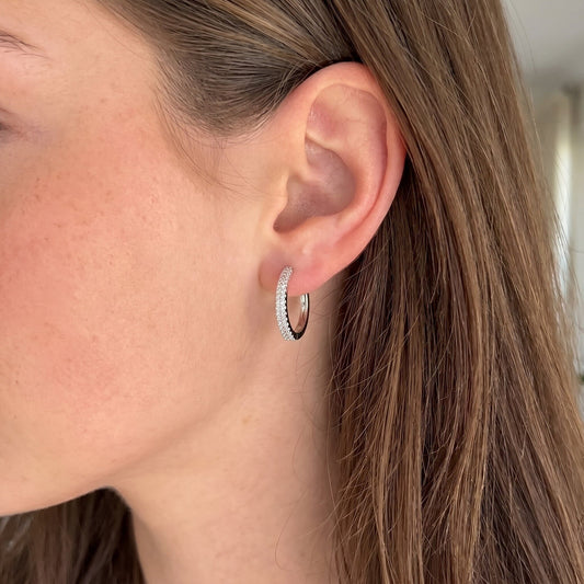 Ohrringe Silbercreolen oval 19 mm 925 Silber mit Zirkonia Schöner-SD 