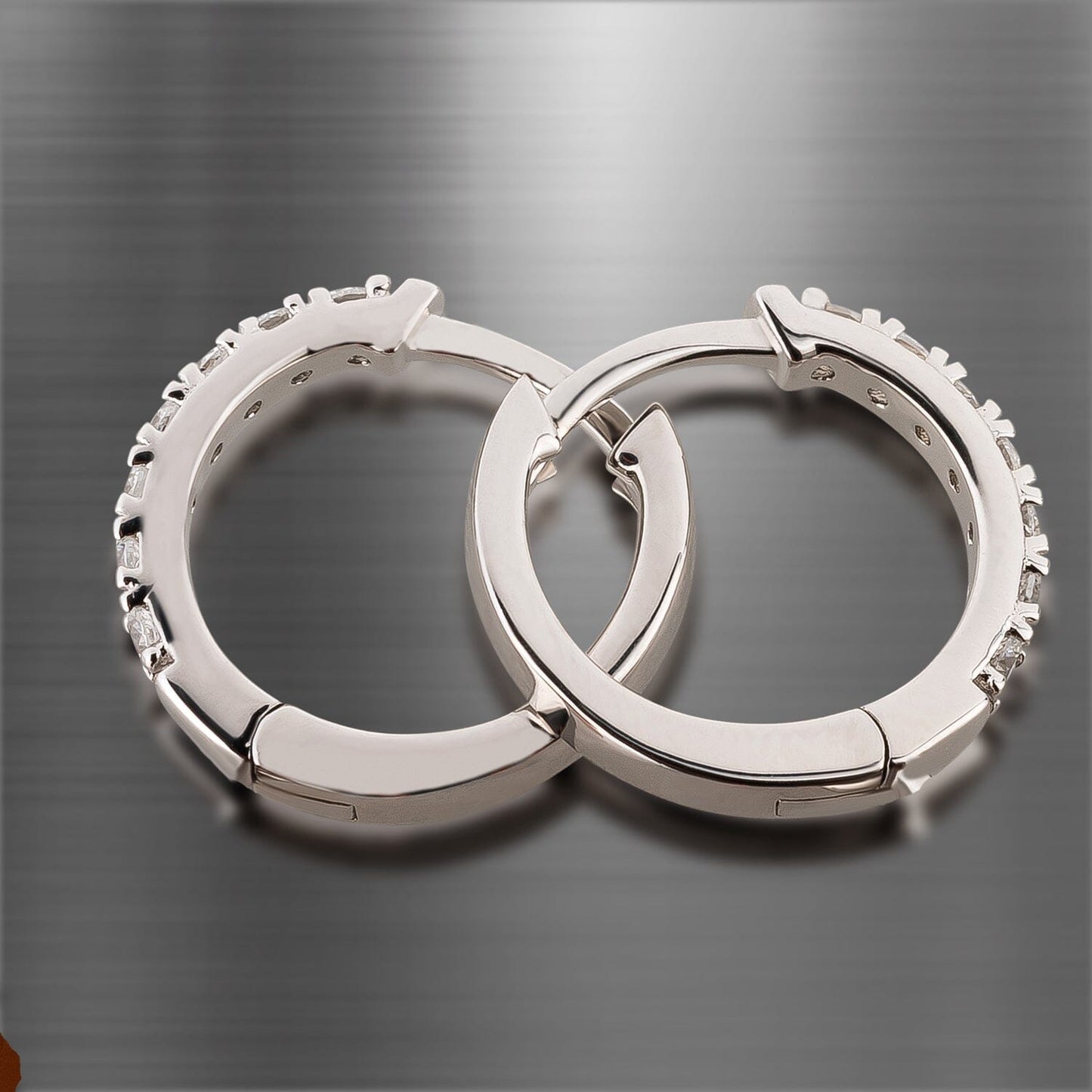 Ohrringe Silber Creolen 15 mm schmal mit Zirkonia Kristallen Schöner-SD 