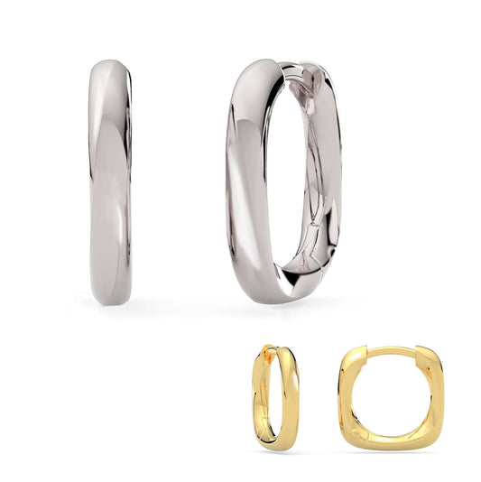 Ohrringe Eckige Creolen 925 Silber rhodiniert oder vergoldet 13mm Schöner-SD 