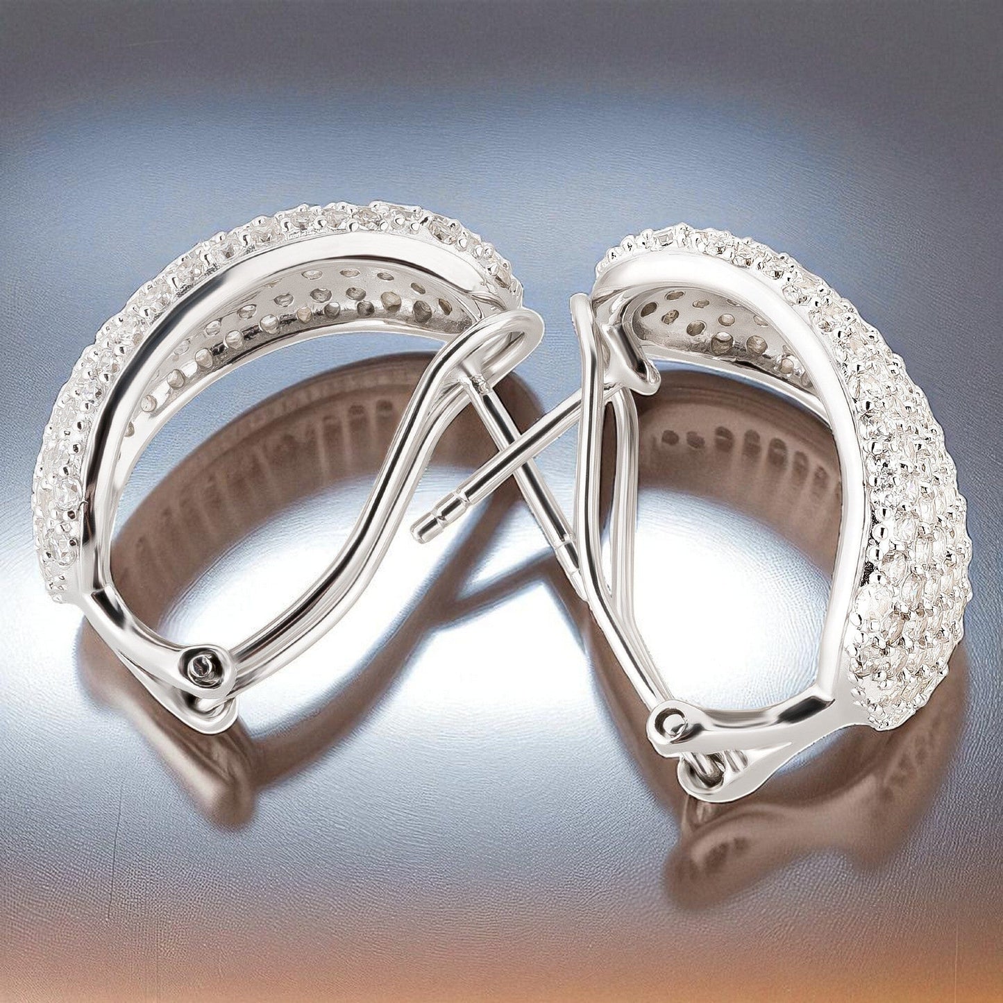 Ohrringe Strass Ohrringe Halb-Creolen 925 Silber mit vielen Zirkonia Schöner-SD 