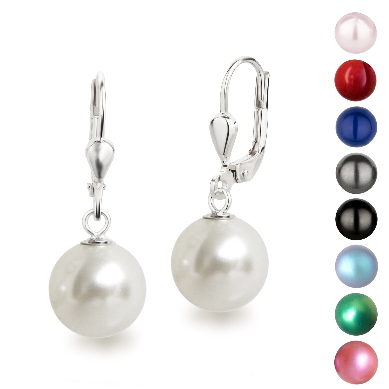 Ohrringe Perlenohrringe hängend 10mm Perle 925 Silber Farbwahl Schöner-SD 