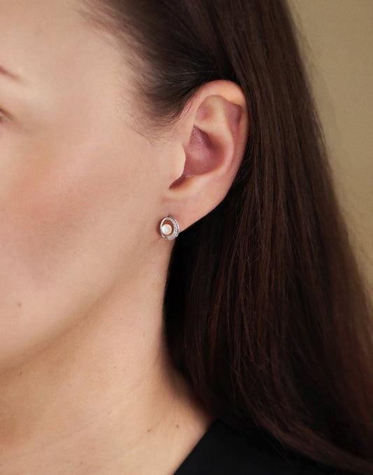 Ohrringe Kleine Perlenohrringe rund 925 Silber mit Zirkonia Schöner-SD 