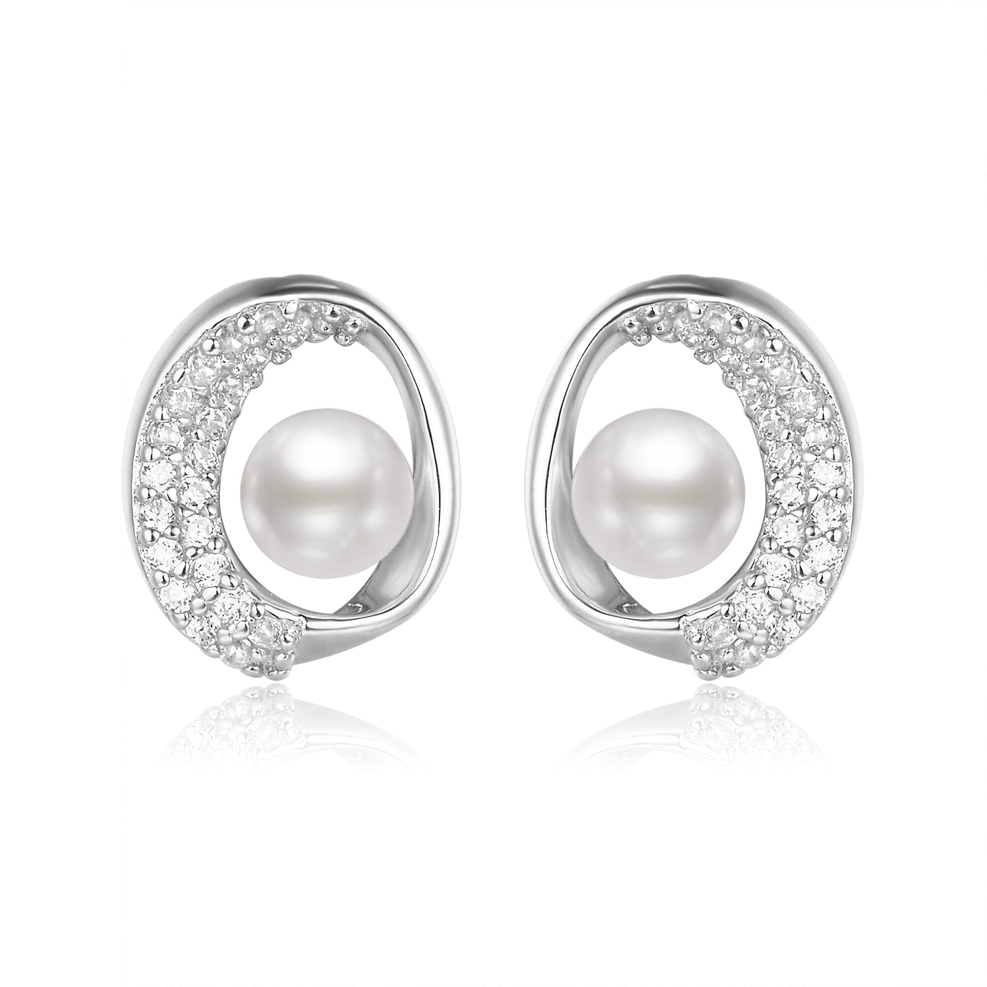 Ohrringe Kleine Perlenohrringe rund 925 Silber mit Zirkonia Schöner-SD 