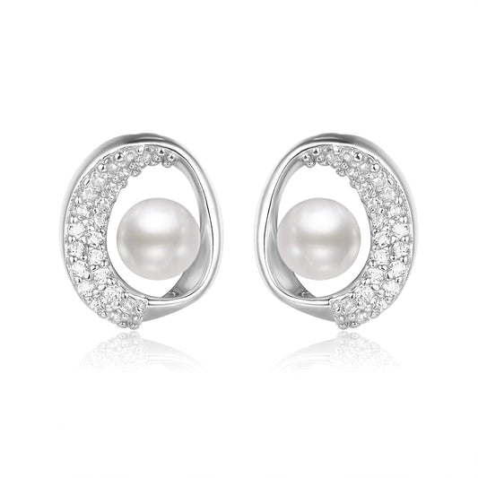 Ohrringe Kleine Perlenohrringe rund 925 Silber mit Zirkonia Schöner-SD 