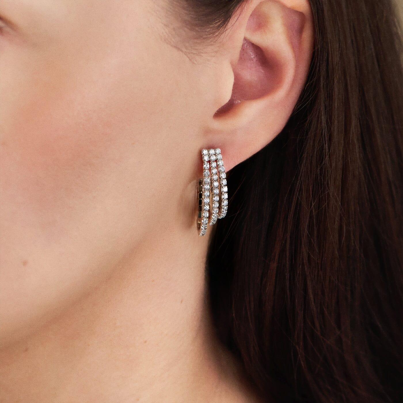 Ohrringe Strass Ohrringe 3-reihig hängend 925 Silber Schöner-SD 