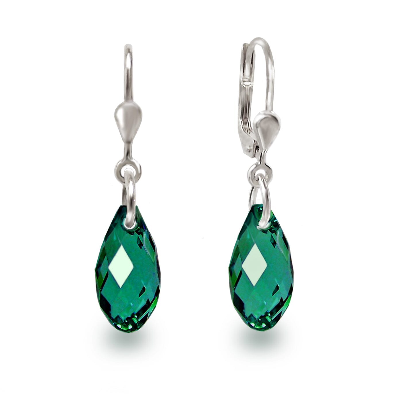 Ohrringe Emerald - grün Ohrringe Tropfenform hängend silber 925 klein mit 13 mm Briolett Kristall Schöner-SD 