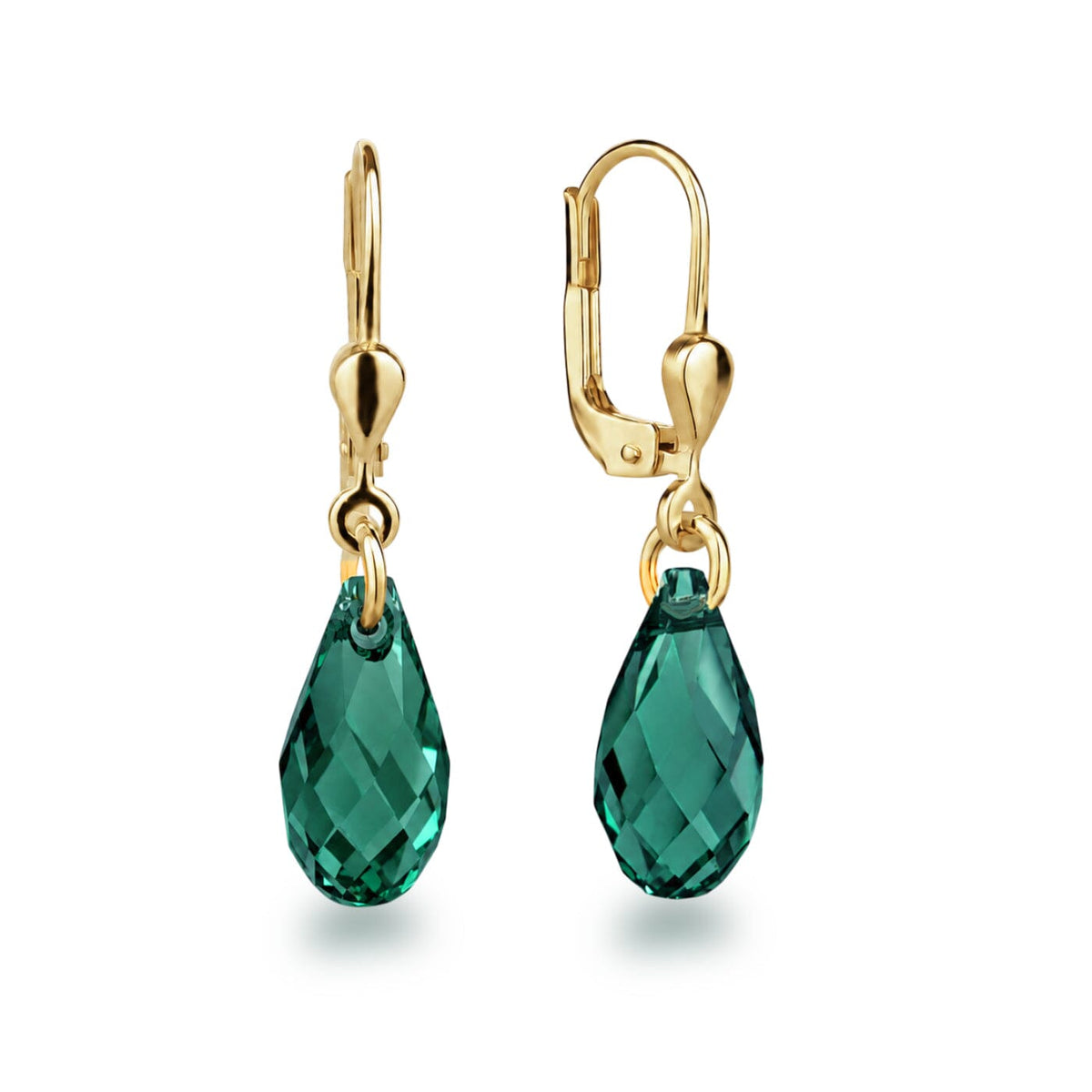 Ohrringe Emerald - grün Vergoldete Ohrhänger Tropfen Träne 13 mm Briolett Kristall Schöner-SD 