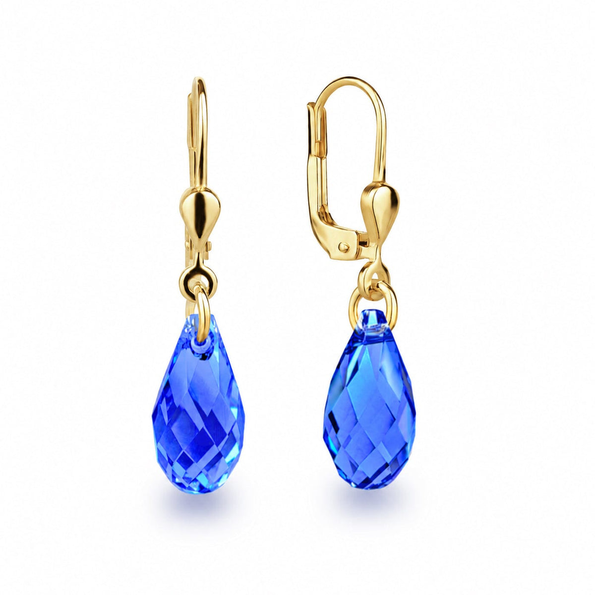 Ohrringe Sapphire Blau Vergoldete Ohrhänger Tropfen Träne 13 mm Briolett Kristall Schöner-SD 