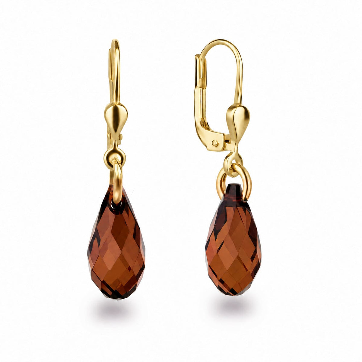 Ohrringe Smoked Amber - braun Vergoldete Ohrhänger Tropfen Träne 13 mm Briolett Kristall Schöner-SD 