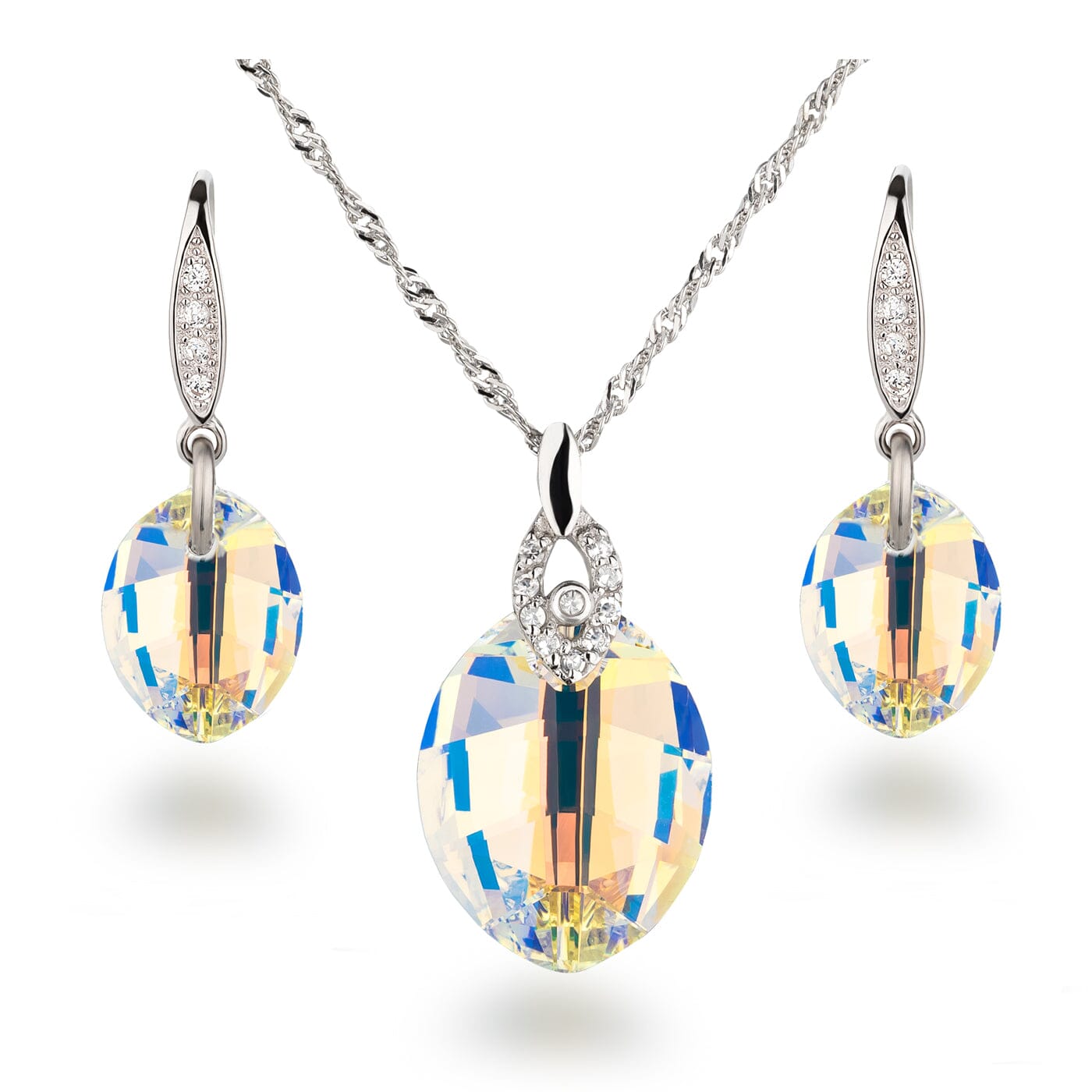 Schmuckset Schmuckset Kristall Pure Leaf Crystal Aurora Boreale 925 Silber Schöner-SD 