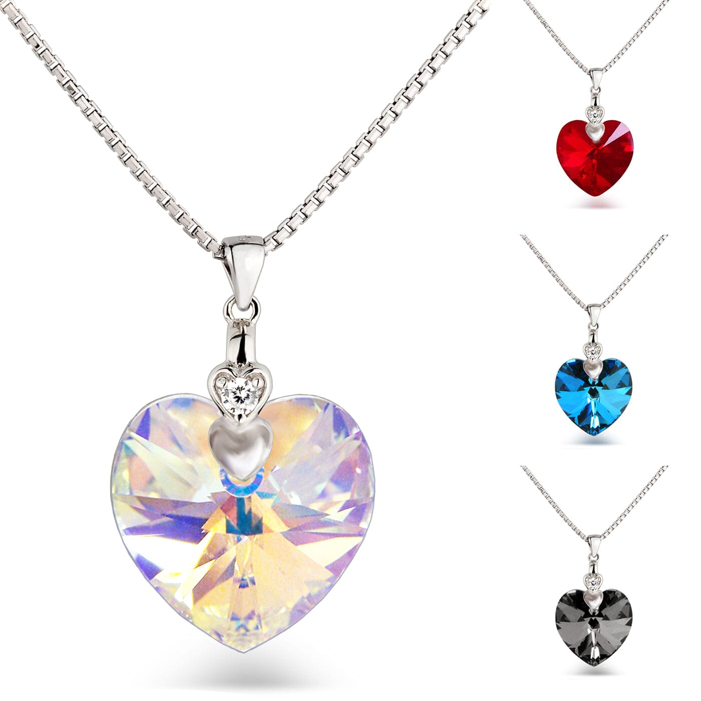 Kette mit Anhänger 925 Silber Damenkette mit Herz Kristall Schöner-SD 