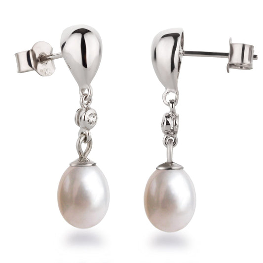 Ohrringe Ohrhänger glänzende Stecker 925 Silber mit Süßwasserperlen Schöner-SD 