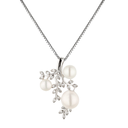 Kette mit Anhänger Perlenanhänger-Kette 925 Silber mit Süßwasserperlen und Zirkonia Schöner-SD 