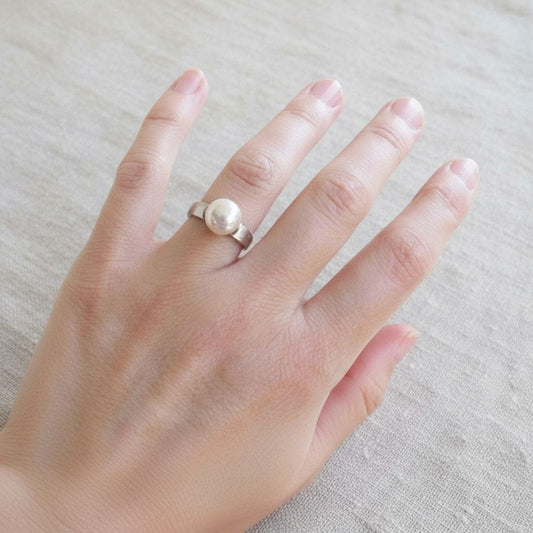 Ring Perlenring mit 9 mm großer Süßwasserperle 925 Silber Schöner-SD 