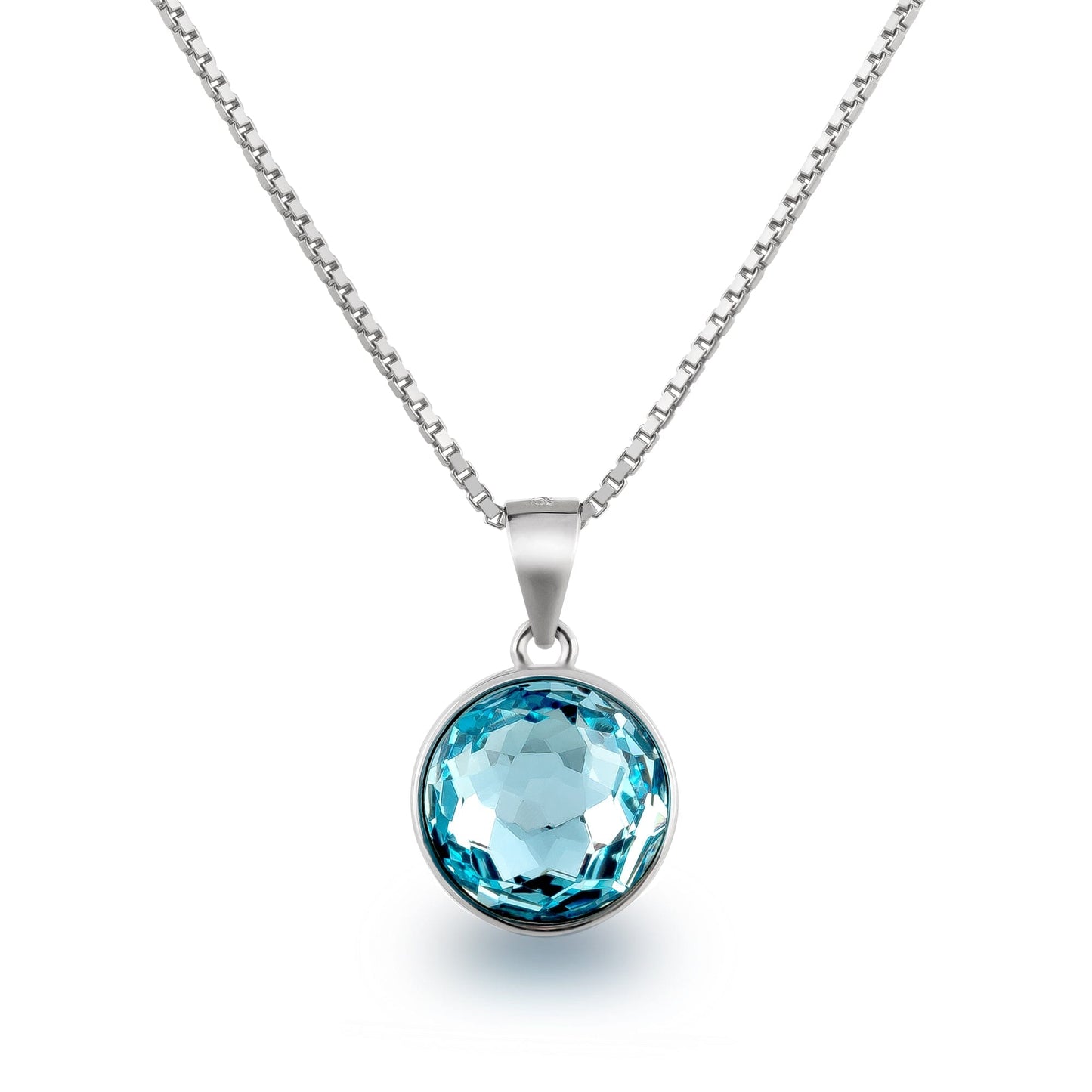 Anhänger runder Kristall mit Venezianerkette 45cm 925 Silber Kette mit Anhänger Schöner-SD Aquamarin - blau 