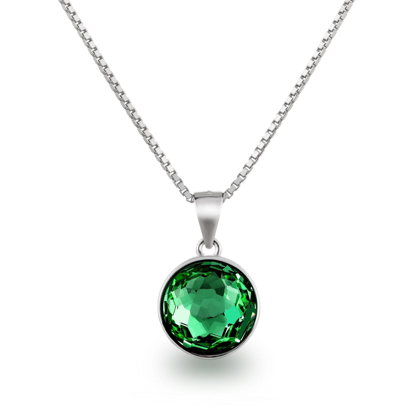 Anhänger runder Kristall mit Venezianerkette 45cm 925 Silber Kette mit Anhänger Schöner-SD Majestic Green - grün 