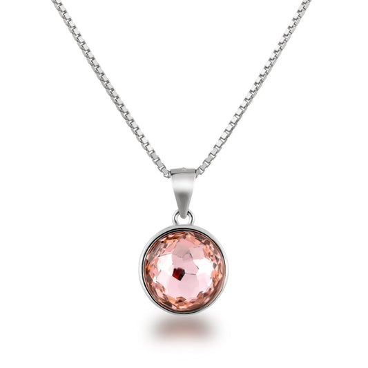 Anhänger runder Kristall mit Venezianerkette 45cm 925 Silber Kette mit Anhänger Schöner-SD Vintage Rose - rosa 