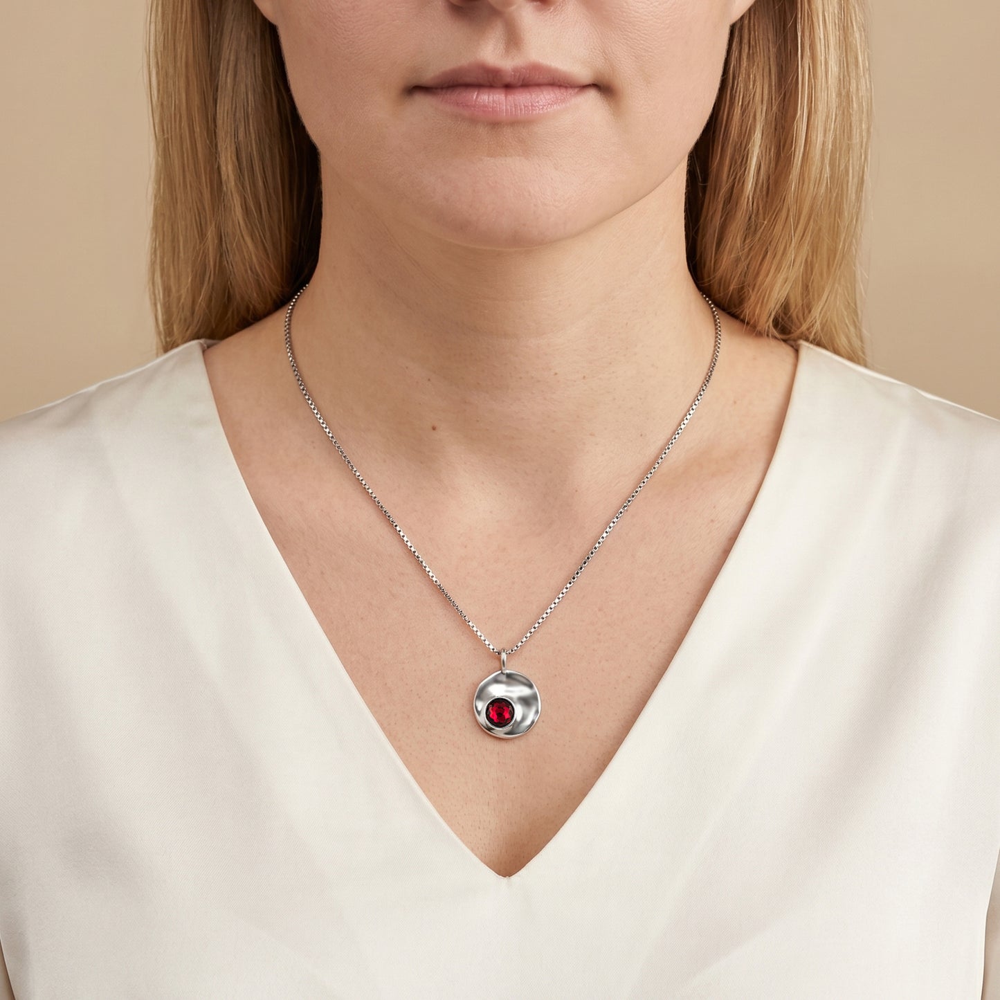Silber 925 Anhänger rund gewölbt Scheibe mit Kristall