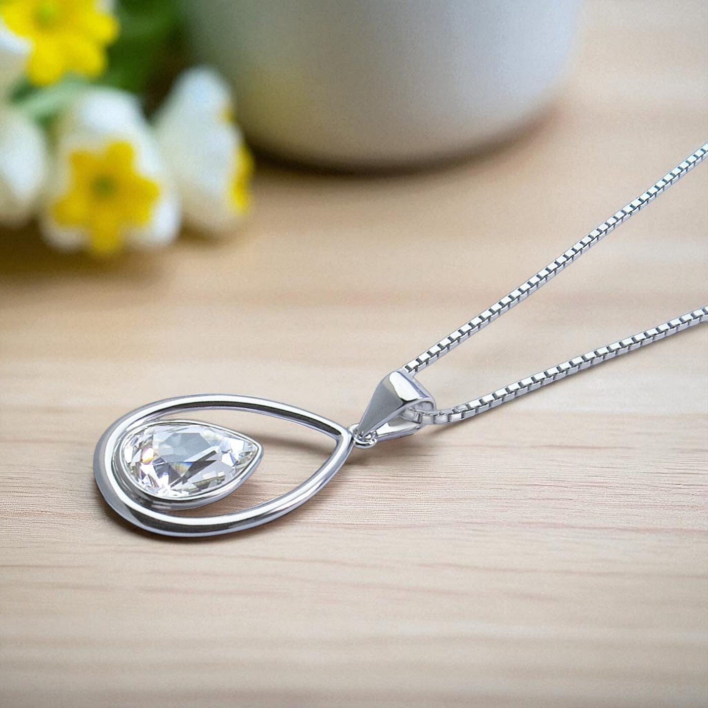 Anhänger Tropfen Kette mit Anhänger Kristalltropfen 925 Silber Farbwahl Schöner-SD 