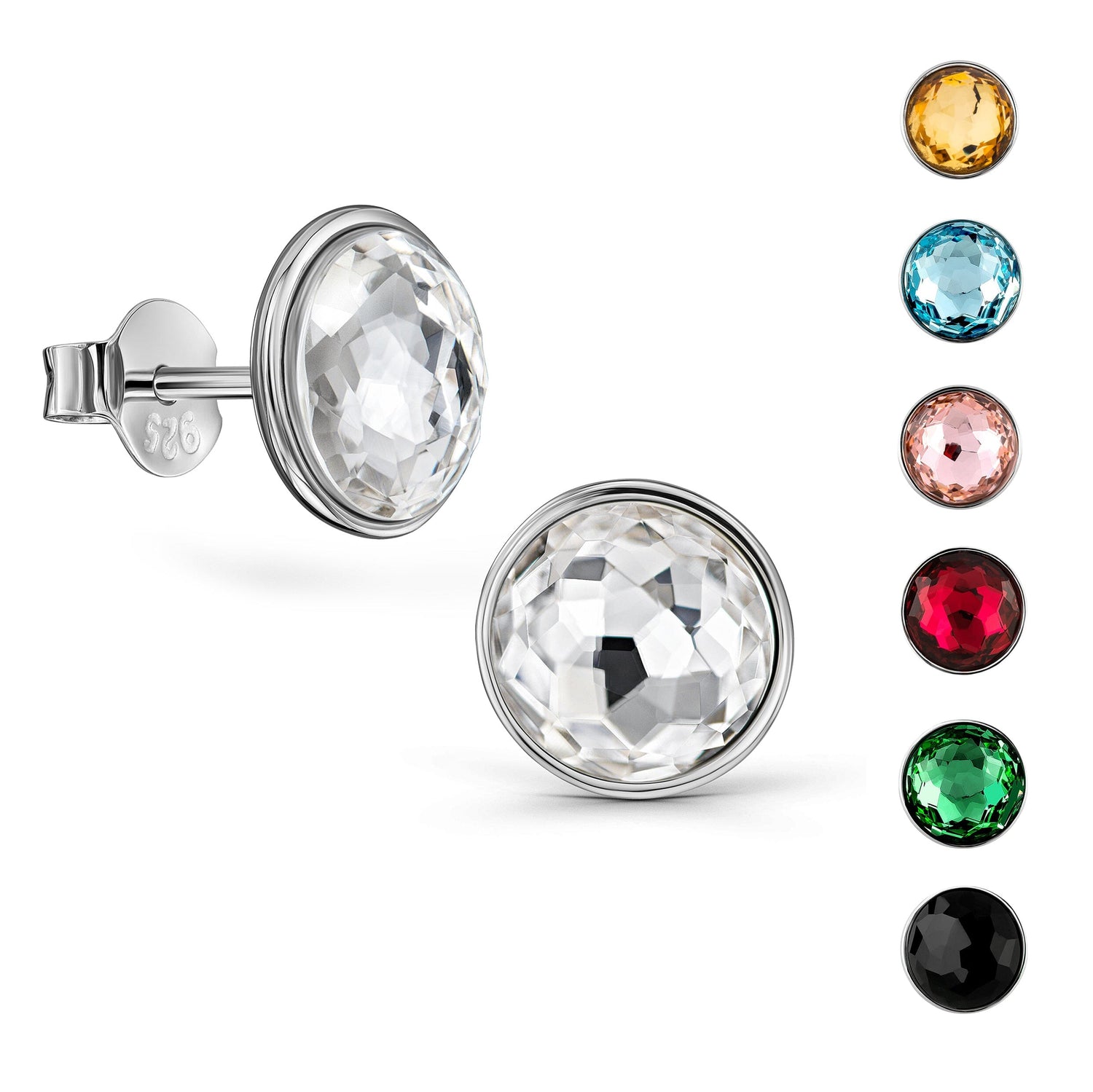 Ohrringe Ohrstecker Kristall Stein rund 8mm 925 Silber Farbwahl Schöner-SD 