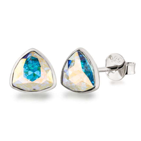 Ohrringe Aurora Boreale Ohrstecker leicht dreieckig mit Kristallen 925 Silber Farbwahl Schöner-SD 