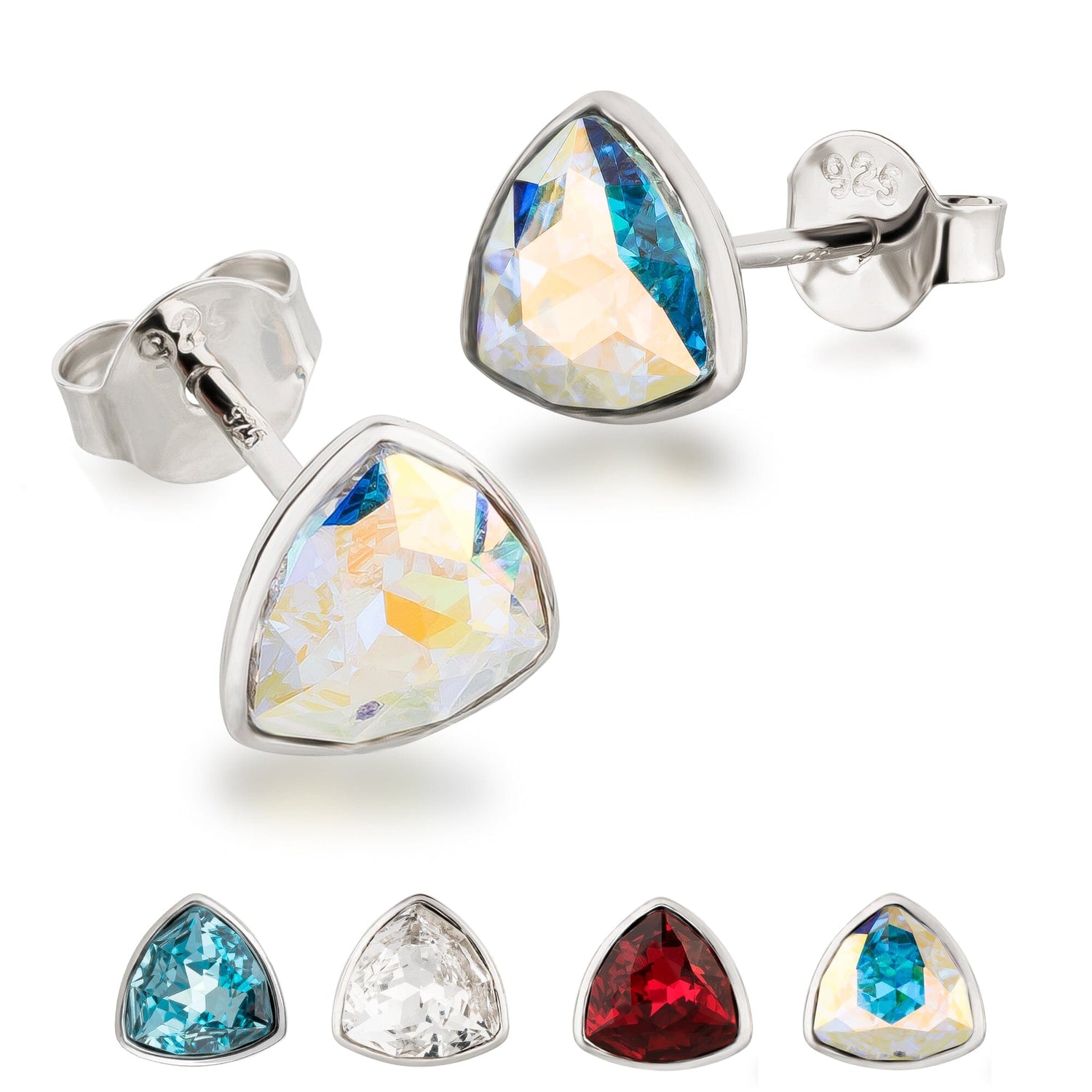 Ohrringe Ohrstecker leicht dreieckig mit Kristallen 925 Silber Farbwahl Schöner-SD 