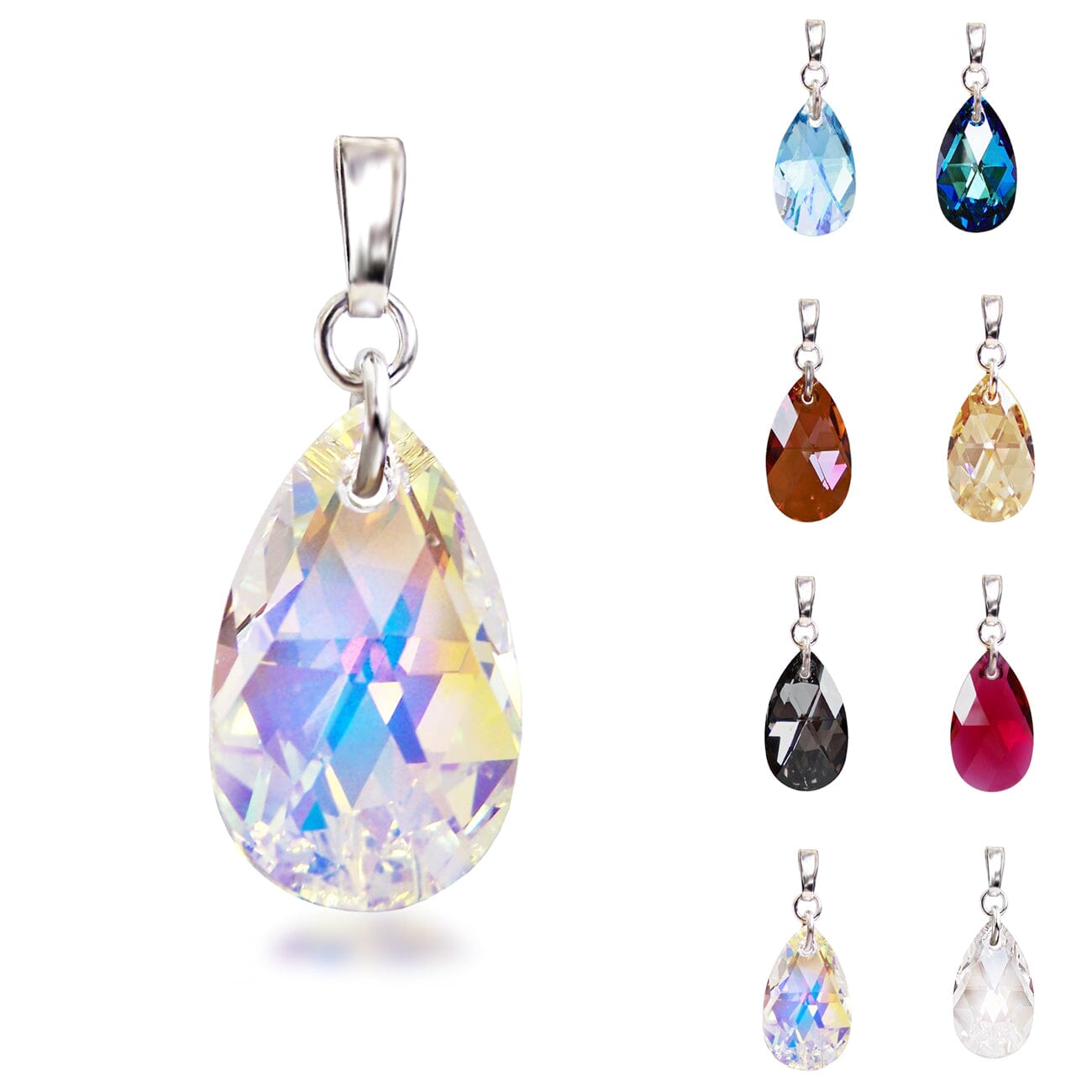 Schöner-SD Tropfen Anhänger 22mm Kristall 925 Silber viele Farben.