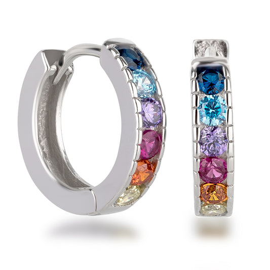 Bunte Zirkonia Creolen 16 mm aus 925 Silber rhodiniert