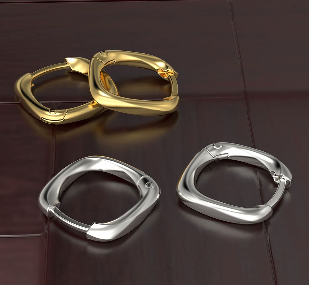 Ohrringe Eckige Creolen liegend  aus 925 Silber rhodiniert und vergoldet 13mm Schöner-SD 