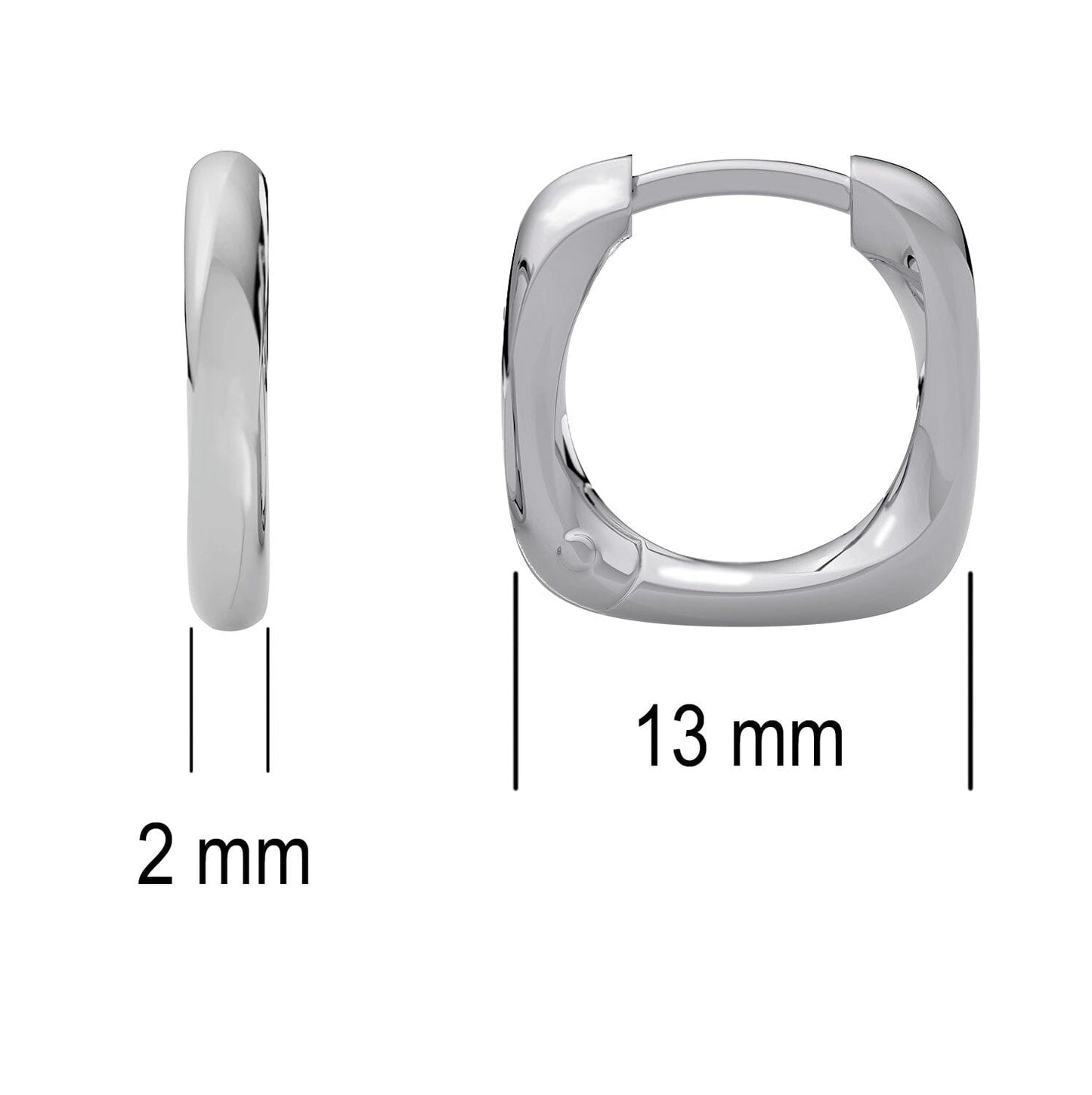 Eckige Creolen 13 mm aus 925 Silber Maße